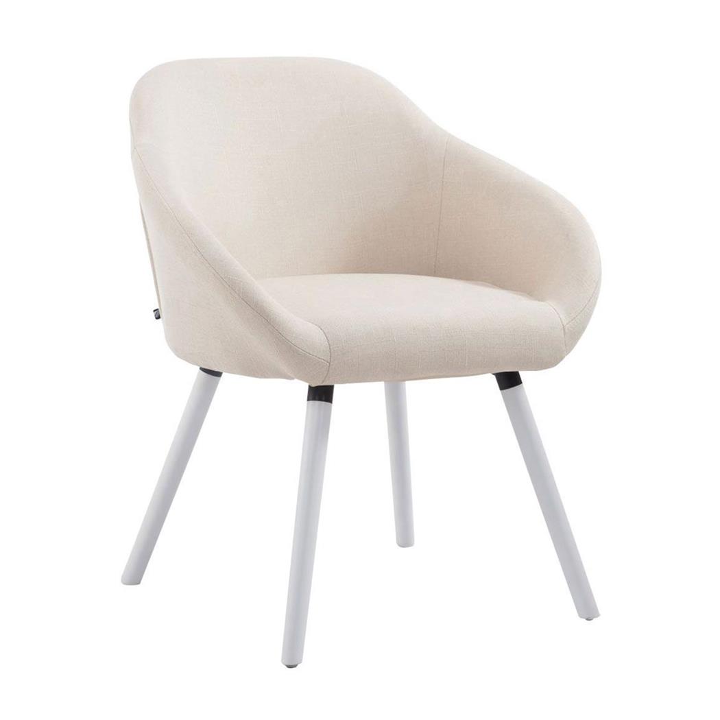 Sedia Ospiti CLARA, Base in Legno Bianco, Tessuto Panna