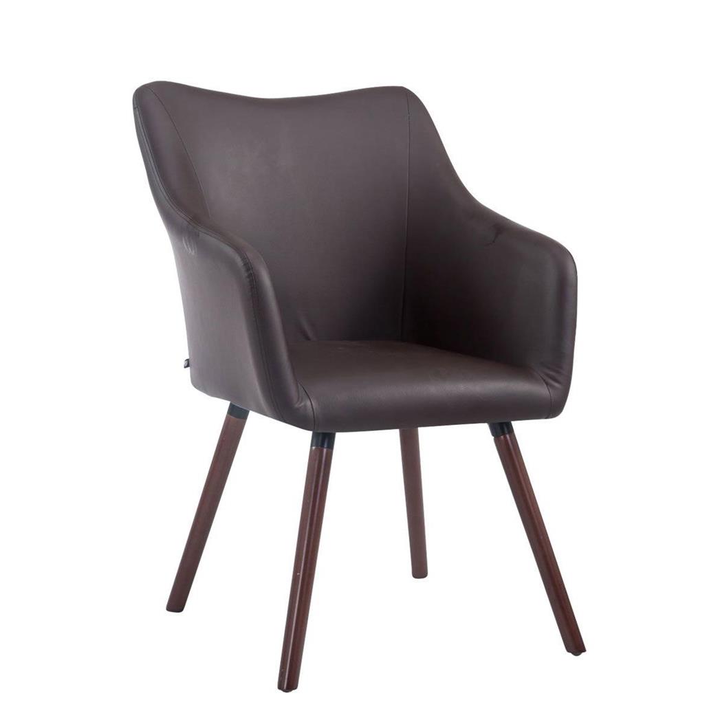 Sedia Sala d'Attesa GREG, Gambe in Quercia color Noce, Pelle Marrone