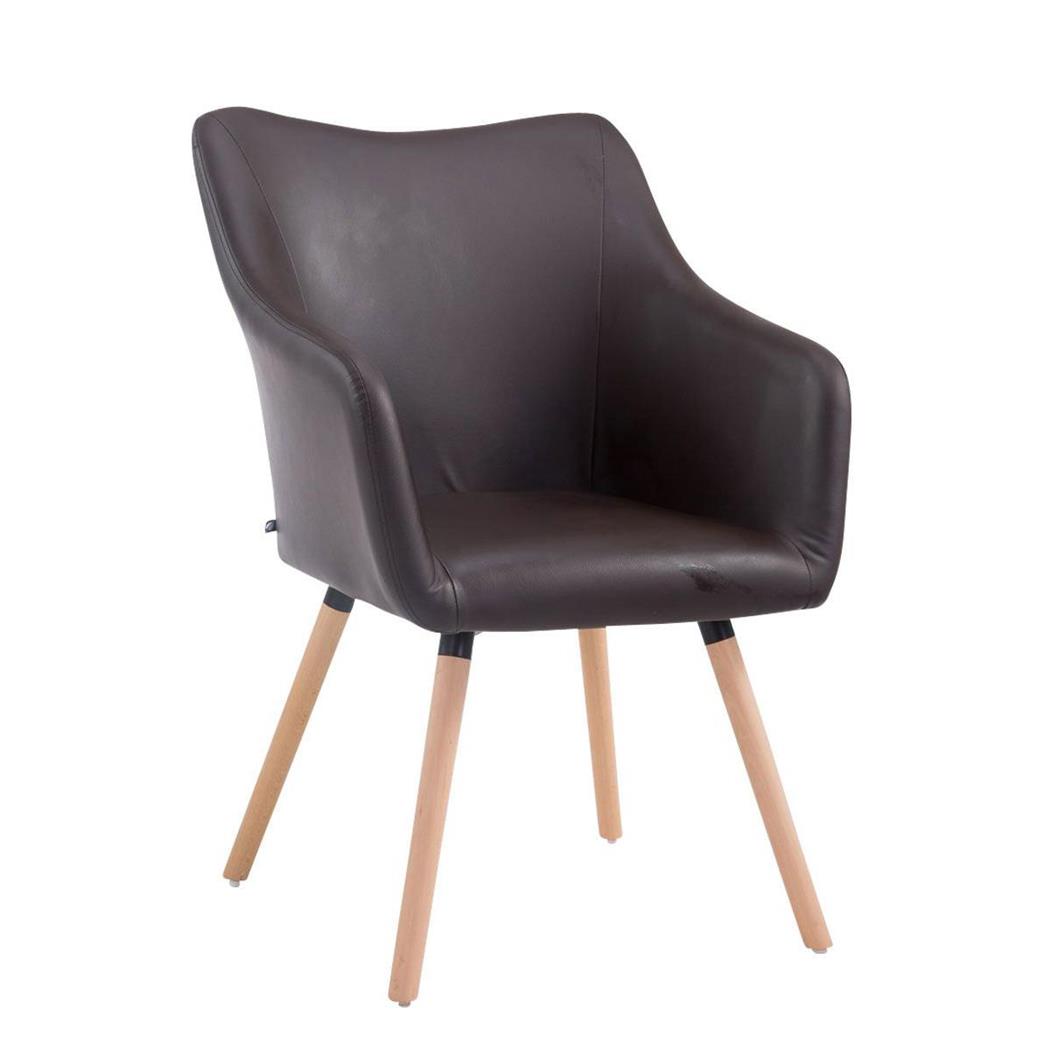 Sedia Sala d'Attesa GREG, Gambe in Quercia color Faggio, Pelle Marrone