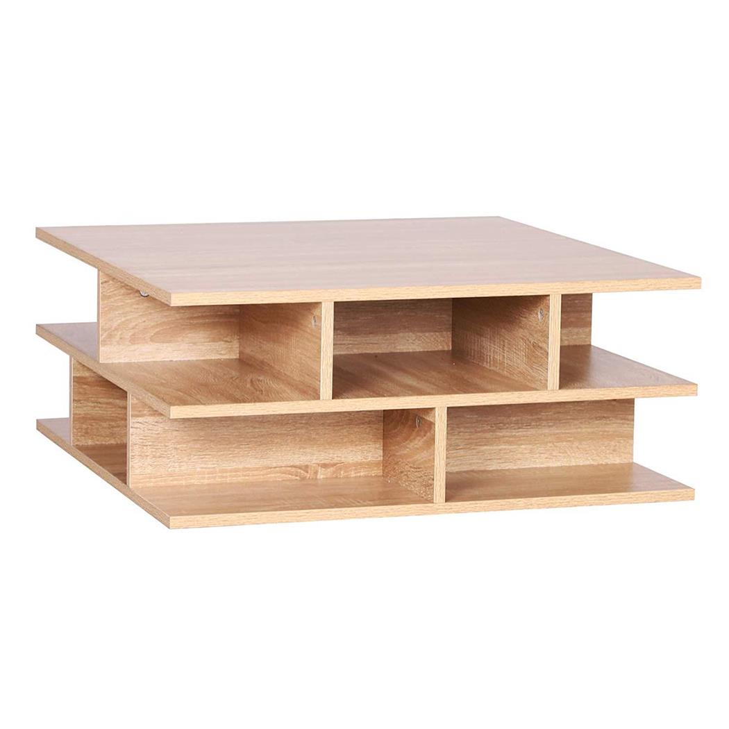 Tavolino TESSA, 70x70x29cm, Dotato di Mensole su 2 livelli, Rovere