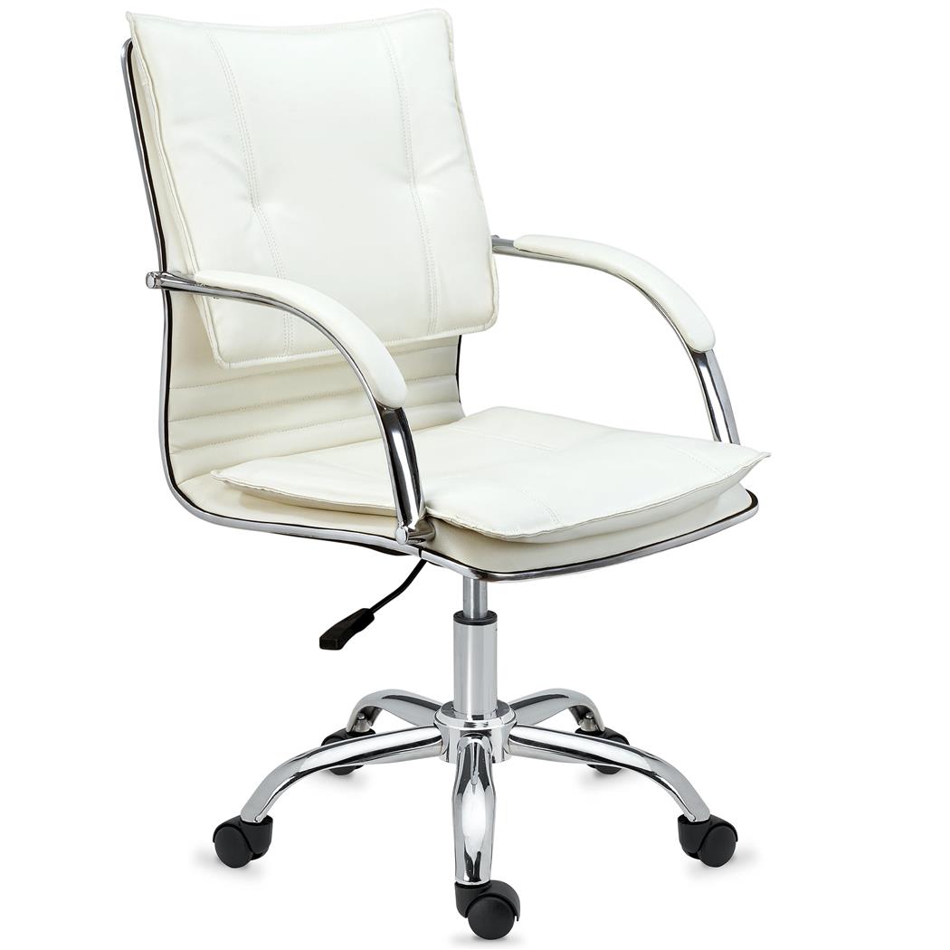 Poltrona ufficio ZIVA, Doppia Imbottitura, Telaio Cromato, Pelle Crema