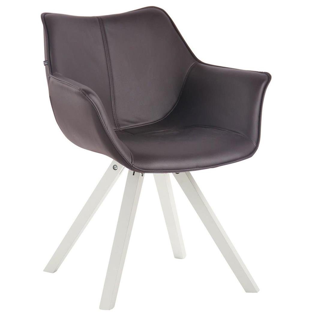 Sedia Attesa TULIP, Comoda e Moderna, Gambe in Legno Bianco, Pelle Marrone