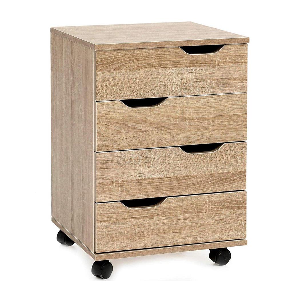 Cassettiera con Ruote CONGO, 4 Cassetti, 40x60x40 cm, Colore Rovere