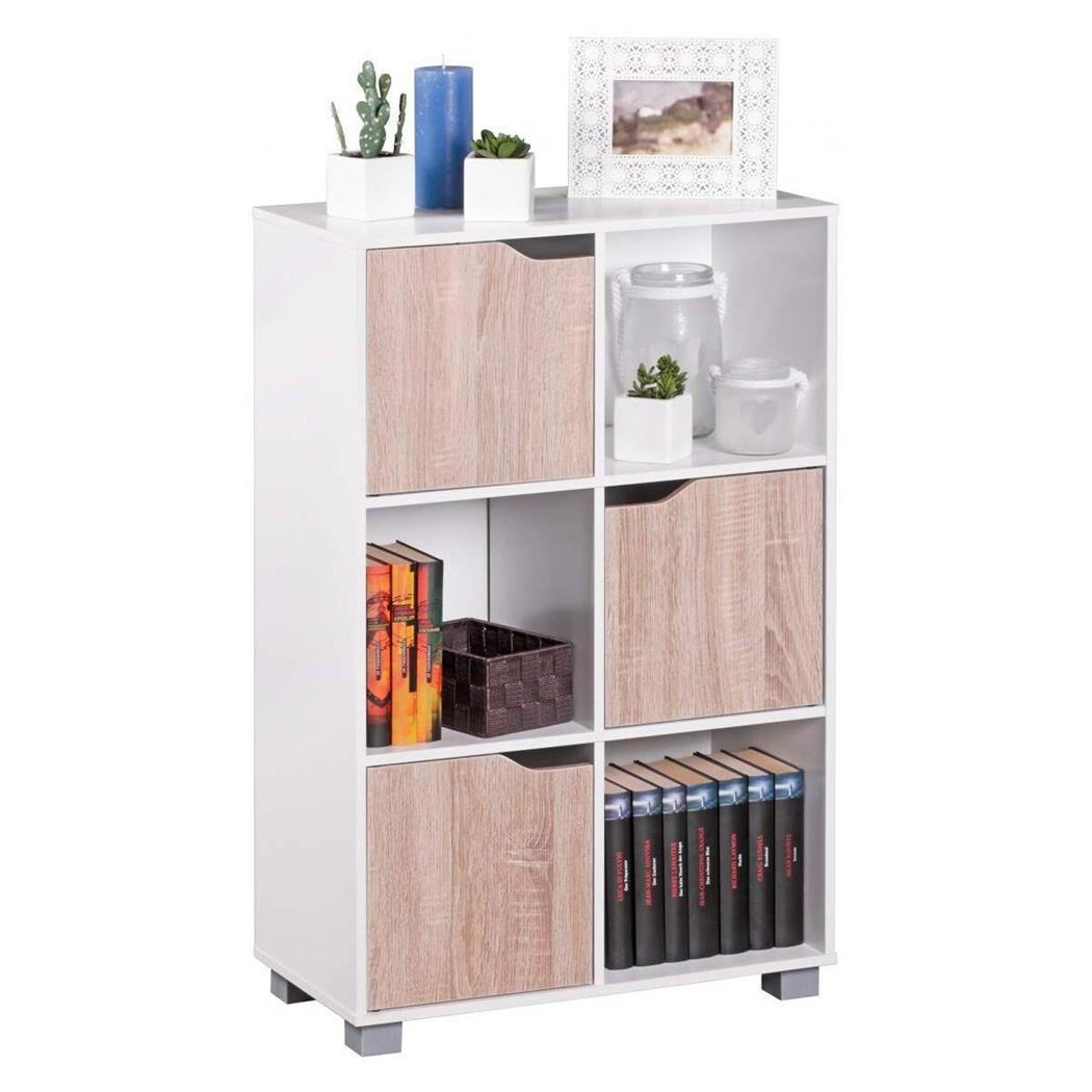 Libreria per ufficio BENNY, 60x94x30cm, In Legno color Bianco e Rovere