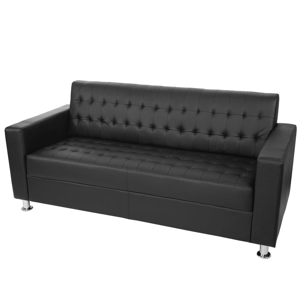 Divano a 3 posti TUX, Rivestito in Pelle, Piedi cromati, colore Nero