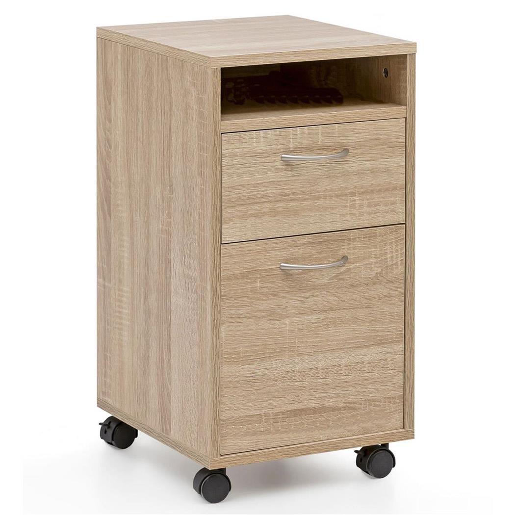 Cassettiera con Ruote CUSCO, 3 Vani, 33x63x38cm, Legno, Rovere