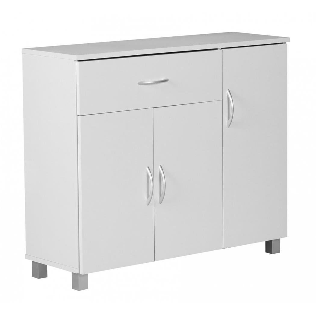 Armadietto BERYL, Cassetto e Tre Ante, 90x30x75cm, in Legno, Bianco