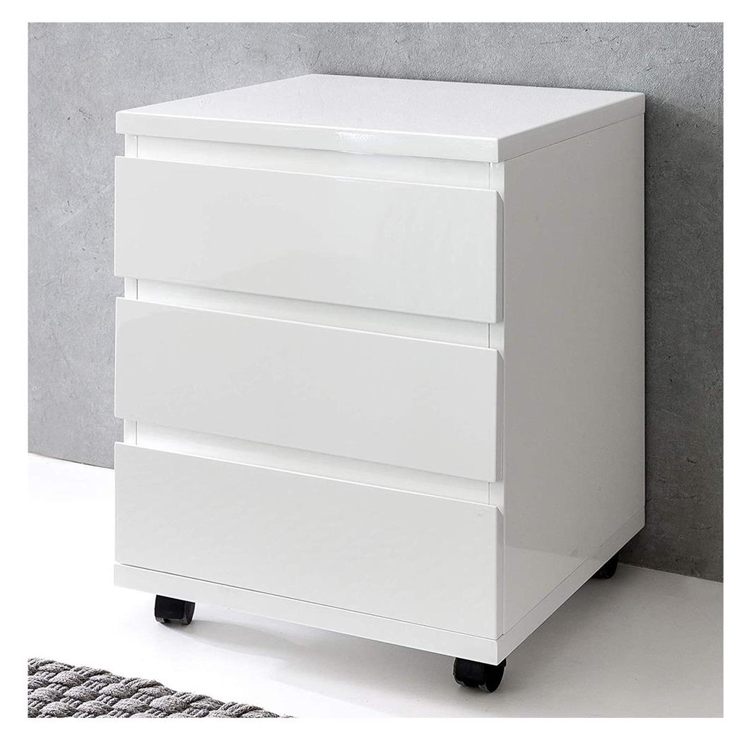 Cassettiera con Ruote TARA, 42x59x42cm, 3 Cassetti, Bianco Lucido