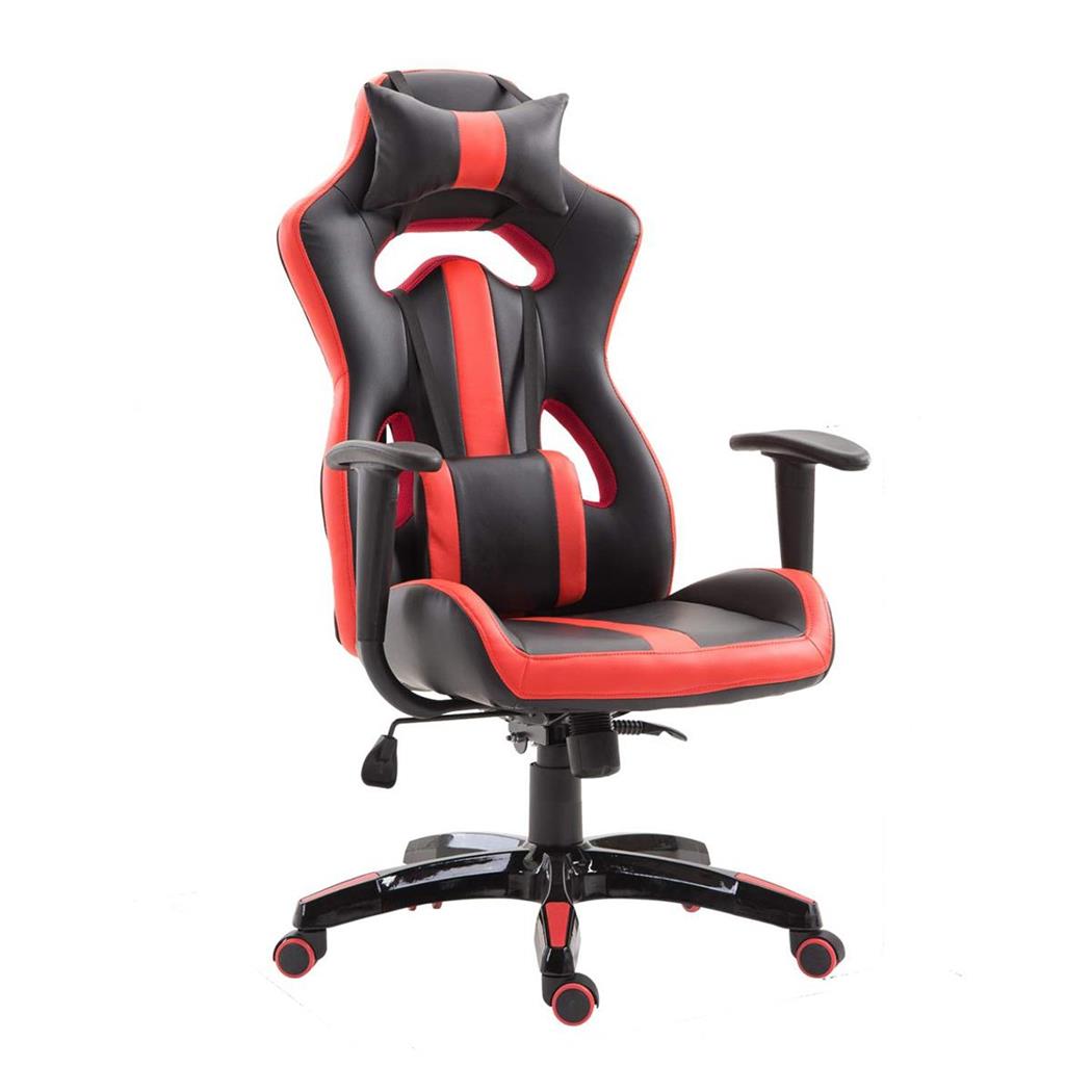 Sedia Gaming TIMBI, Con Cuscino Lombare e Cervicale, in Pelle Rossa