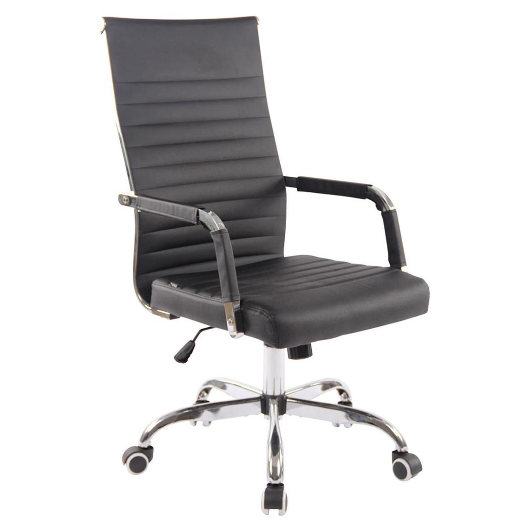 Sedia da Ufficio BERLIN, Design Elegante, Base in Metallo, Pelle Nera