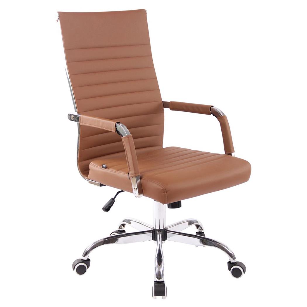 Sedia da Ufficio BERLIN, Design Elegante, Base in Metallo, Pelle Marrone Chiaro