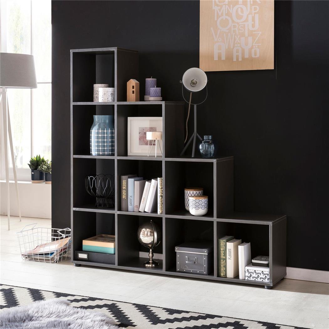 Libreria KIOTO, Design Moderno, in Legno, 145x139 cm, Vari Ripiani, Grigio