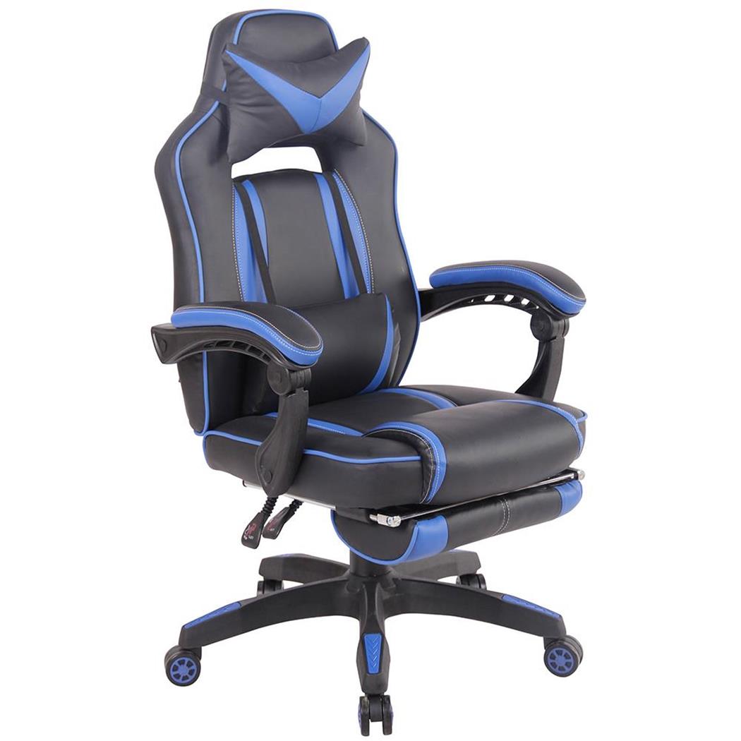 Poltrona Gaming MARQUEZ, Ergonomica, Poggiapiedi, in Pelle, Nero e Blu