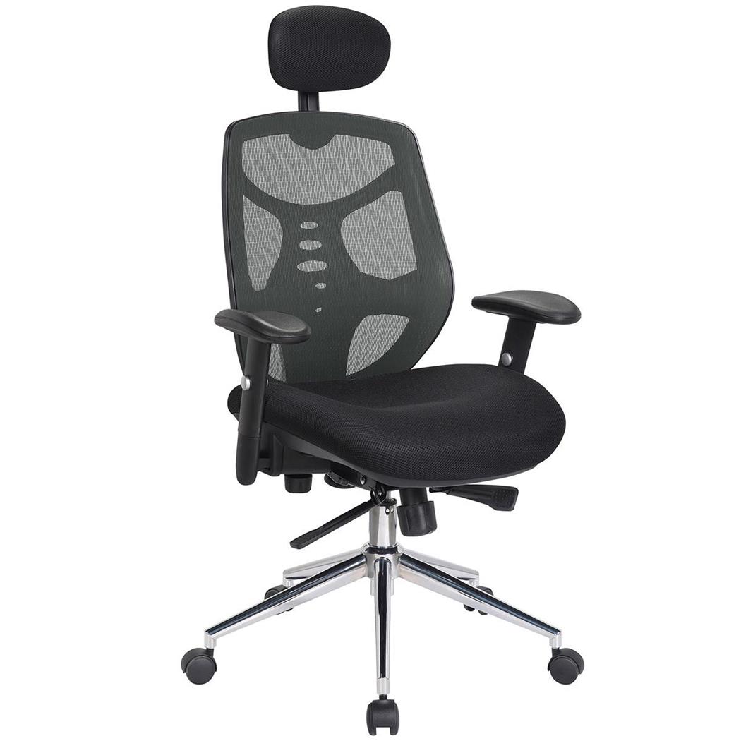 Sedia Ergonomica MANTRA, Rete e Tessuto, Supporto Lombare, Poggiatesta, in Grigio
