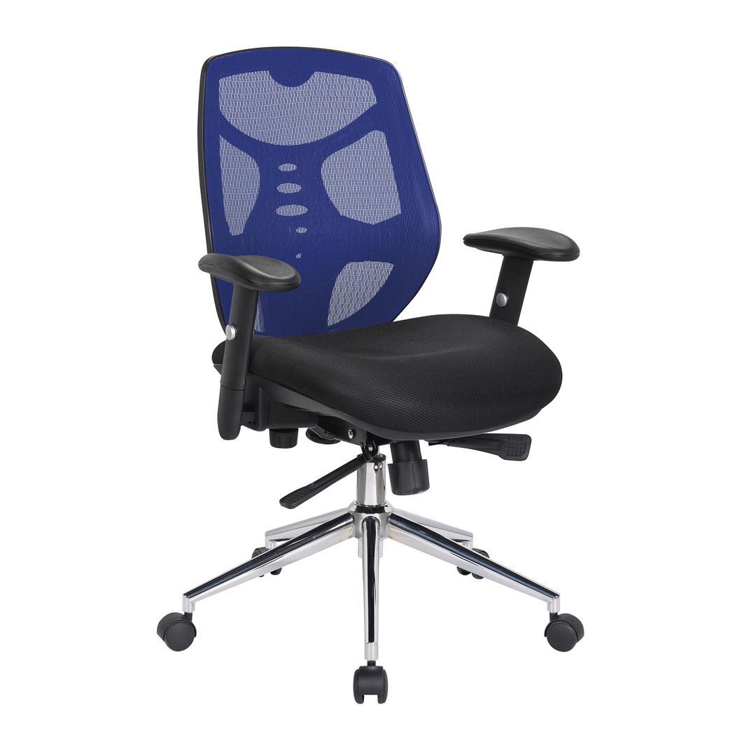 Sedia Ergonomica MANTRA, Regolabile, Rete e Tessuto, Supporto Lombare, in Blu