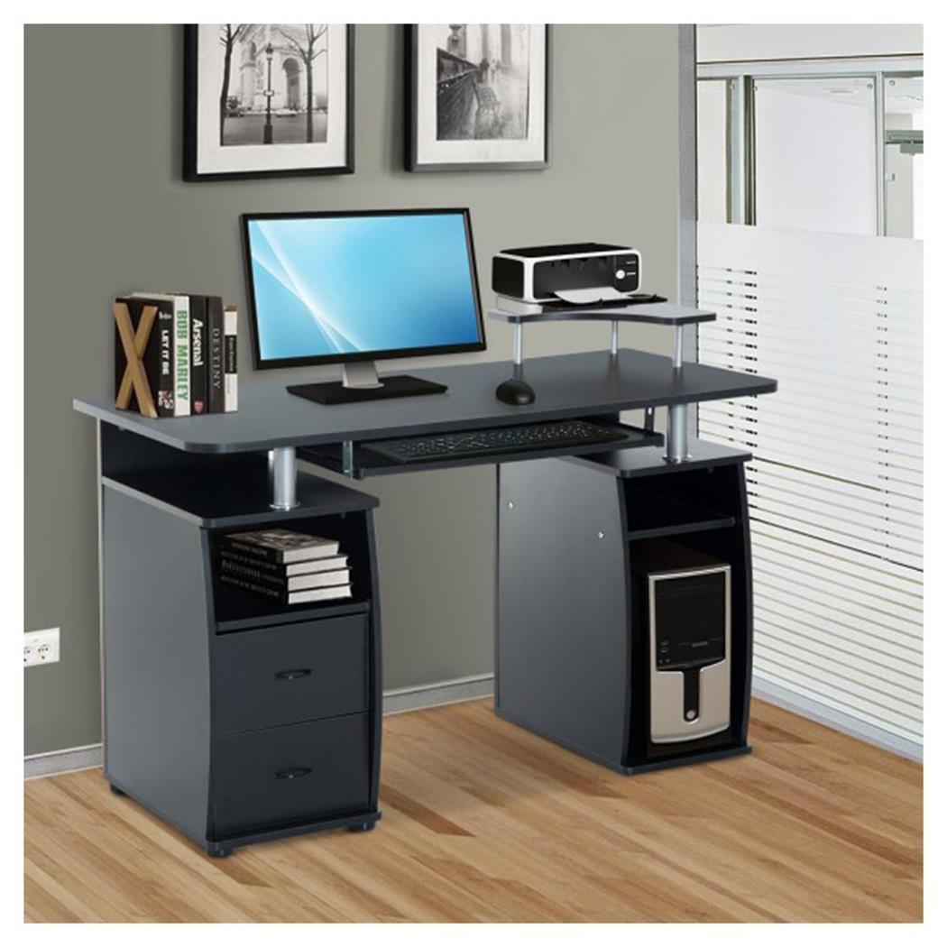 Scrivania per PC GRISO, con Cassettiera, 120x55x85cm, Legno Nero
