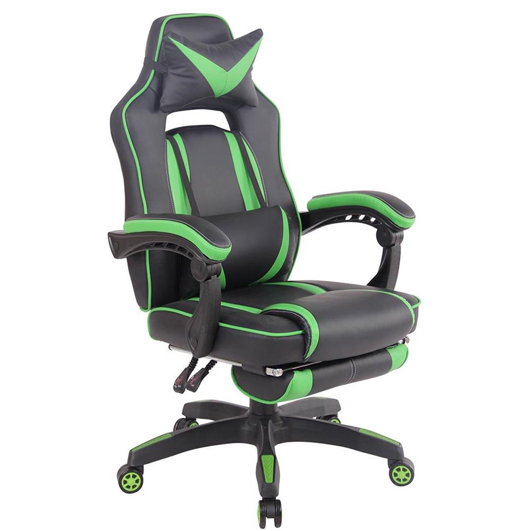 Poltrona Gaming MARQUEZ, Ergonomica, Poggiapiedi, in Pelle, Nero e Verde