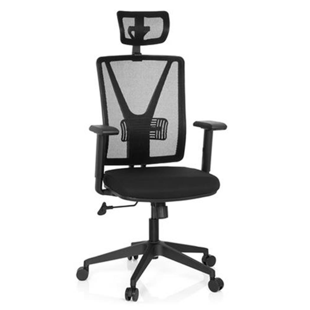 DEMO# Sedia ergonomica UDINE PRO, Schienale Regolabile in Rete, Sostegno Lombare, in Nero