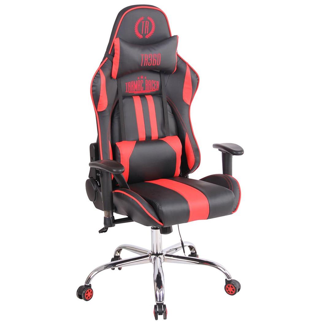 Poltrona Gaming INDY, Funzione Massaggio, Reclinabile, Pelle Nera e Rossa