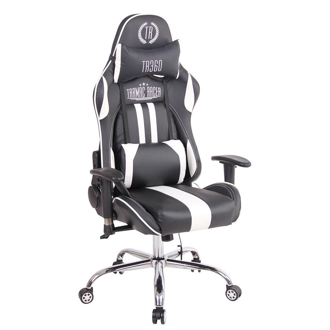 Poltrona Gaming INDY, Funzione Massaggio, Reclinabile, Pelle Nera e Bianca