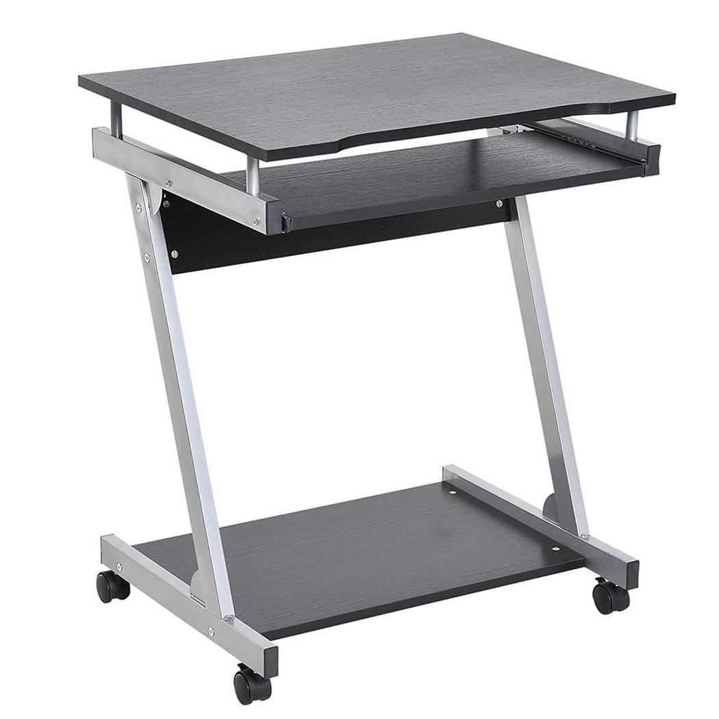 Scrivania per PC ZAFRA, con Ruote e Ripiano Tastiera, 60x48x73 cm, in Legno, Nero