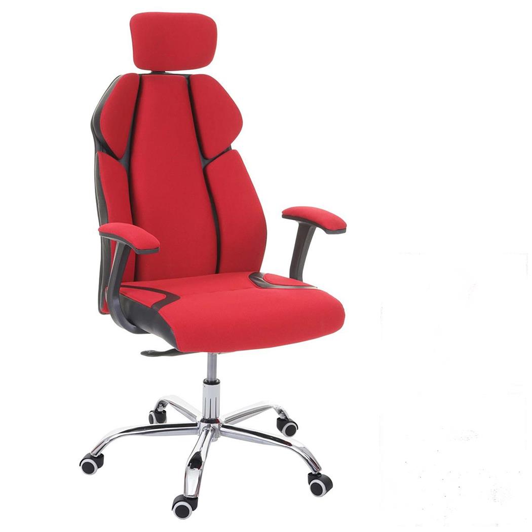 Poltrona da Ufficio TUXON, Dettagli in Similpelle Nera, Tessuto Rosso