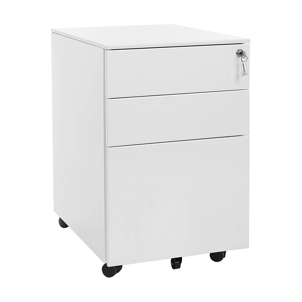 Cassettiera con Ruote PAUL, 3 Cassetti con Chiave, Metallo, Bianco