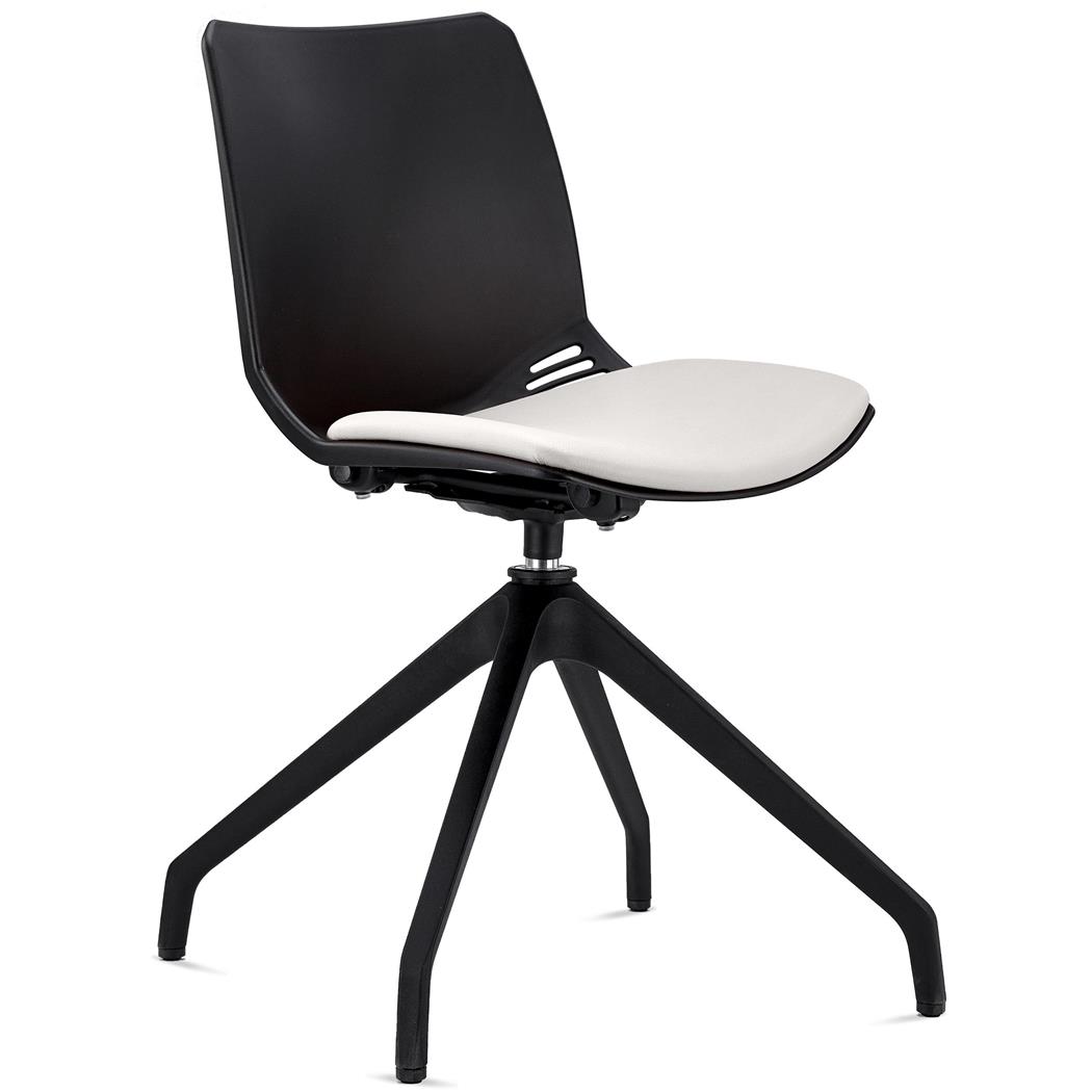 Sedia per Sala d'Attesa SUVA, Girevole, Base Nera, Sedile Imbottito, Bianco