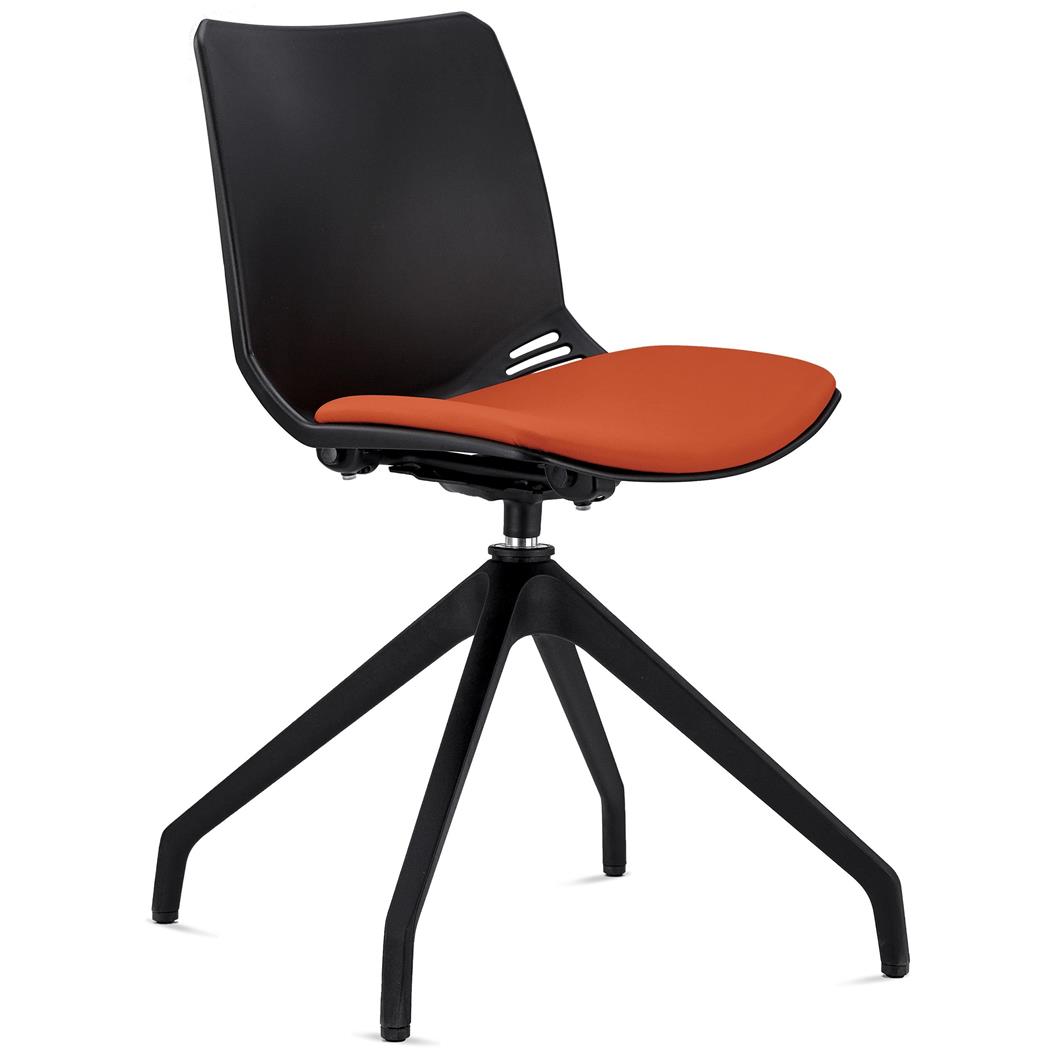 Sedia per Sala d'Attesa SUVA, Girevole, Base Nera, Sedile Imbottito, Arancione