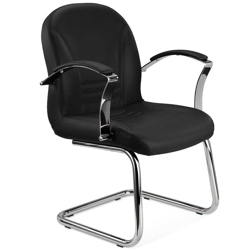 Sedia per Sala d'Attesa CANCÙN, Elegante, Struttura in Acciaio, Pelle Nera