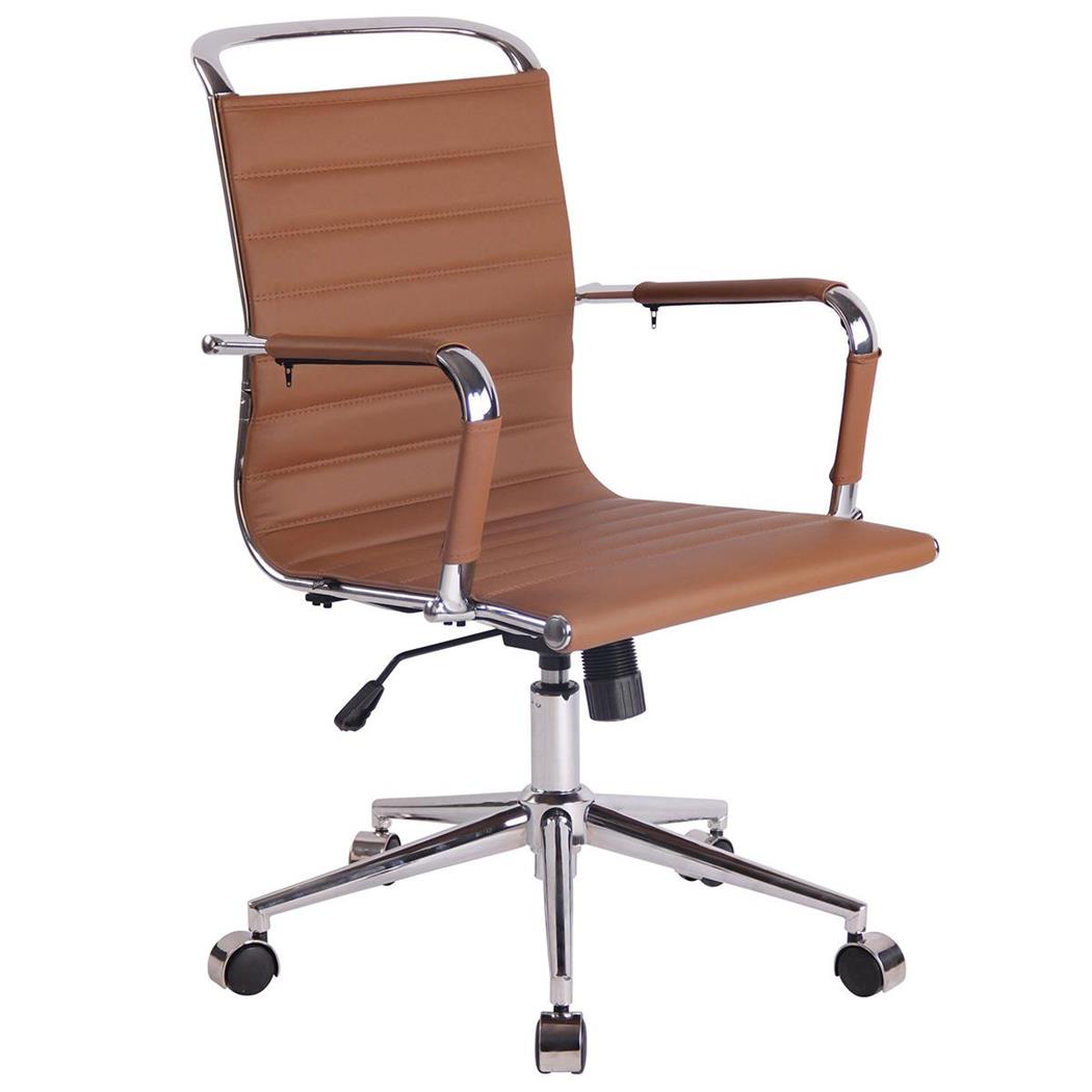 Sedia per Ufficio ZURICH, Elegante, Cuciture a Vista, in Pelle, Marrone Chiaro