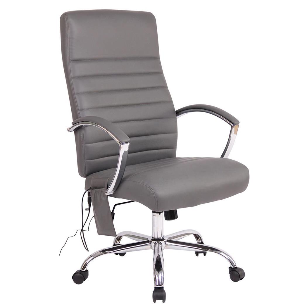 Sedia Ufficio VANCOUVER MASSAGE, Design Moderno, Cuciture a Vista, Pelle Grigia