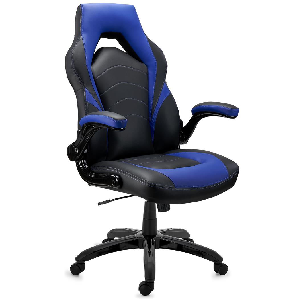 Sedia Gaming NITRO, Molto Confortevole, Braccioli Abbattibili, Pelle, Nero e Blu
