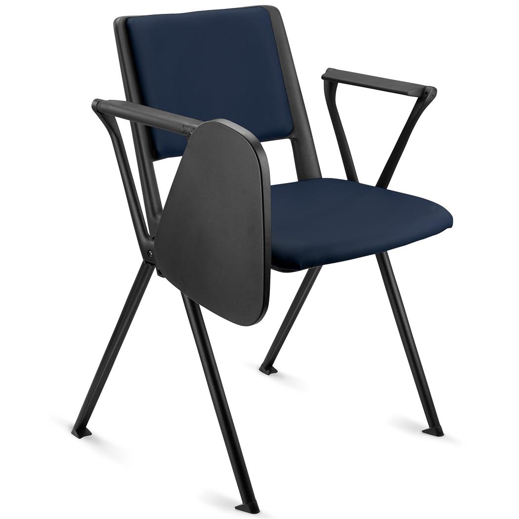 Sedia Conferenze CARINA CON SCRITTOIO, Impilabile, Gambe Nere, Pelle Blu