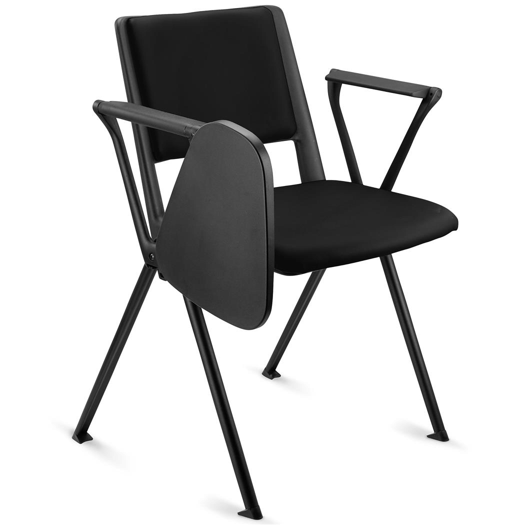 Sedia Conferenze CARINA CON SCRITTOIO, Impilabile, Gambe Nere, Pelle Nera
