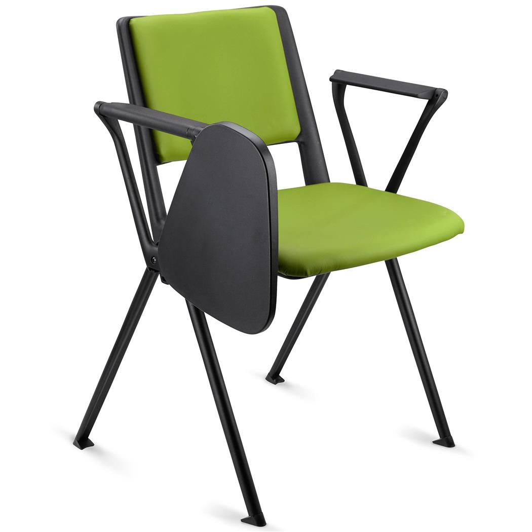 Sedia Conferenze CARINA CON SCRITTOIO, Impilabile, Gambe Nere, Pelle Verde