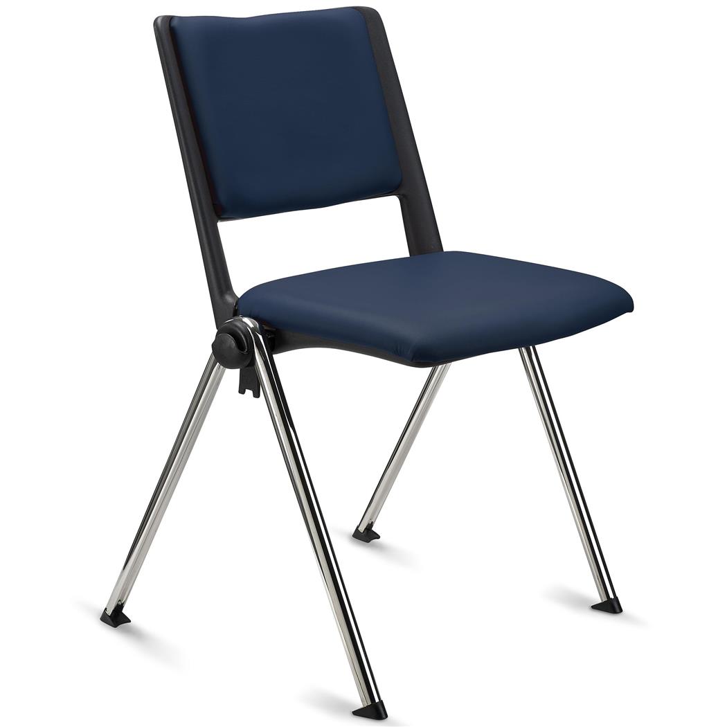 Sedia Ospiti CARINA, Impilabile, Agganciabile, Gambe Cromate, Pelle Blu