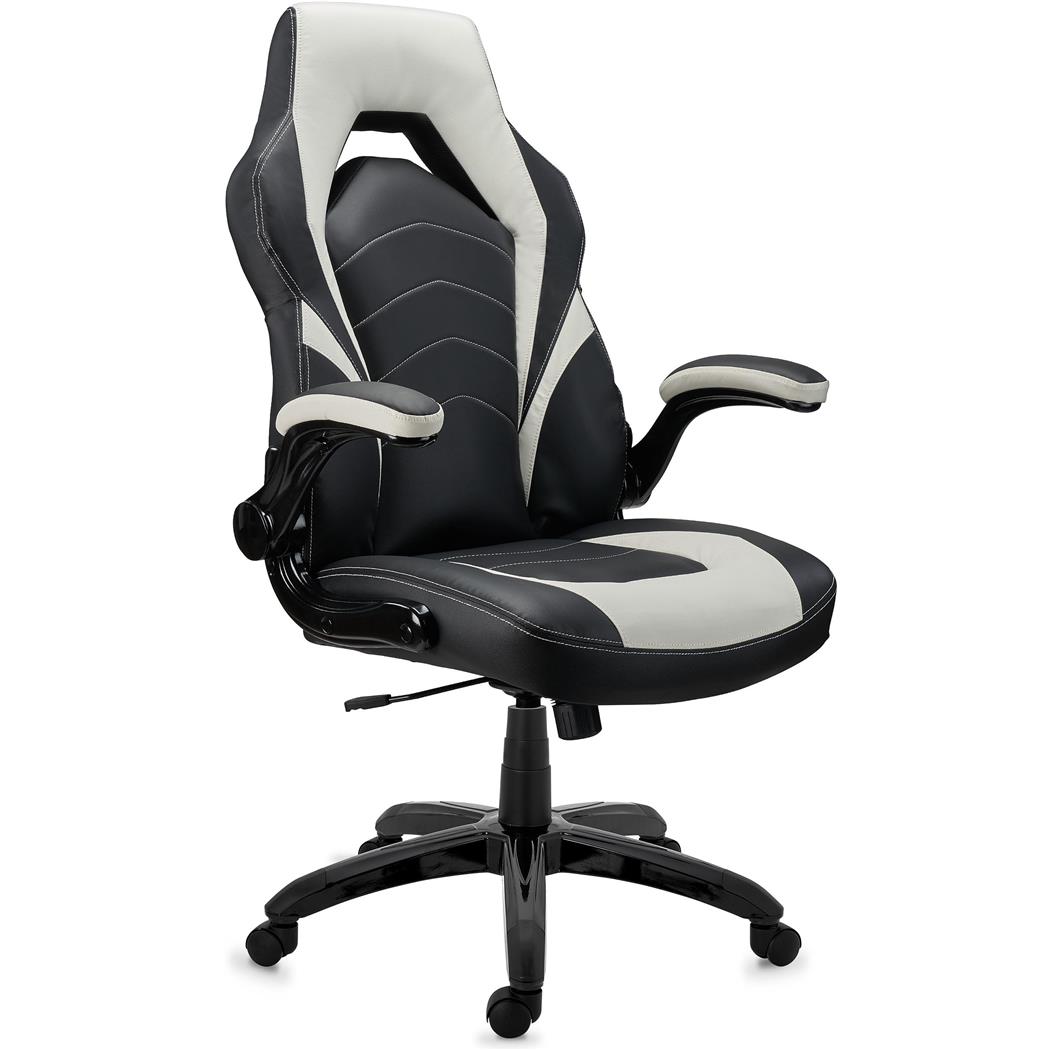 Sedia Gaming NITRO, Molto Confortevole, Braccioli Abbattibili, Pelle, Nero e Bianco