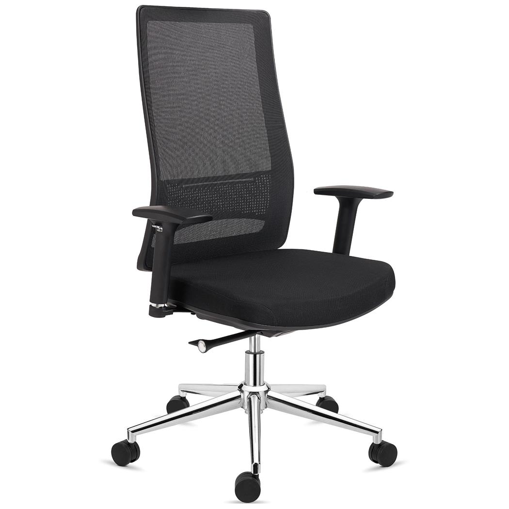 Sedia Ergonomica SANTOS, Schienale Alto, Supporto Lombare, Rete e Tessuto, Nero