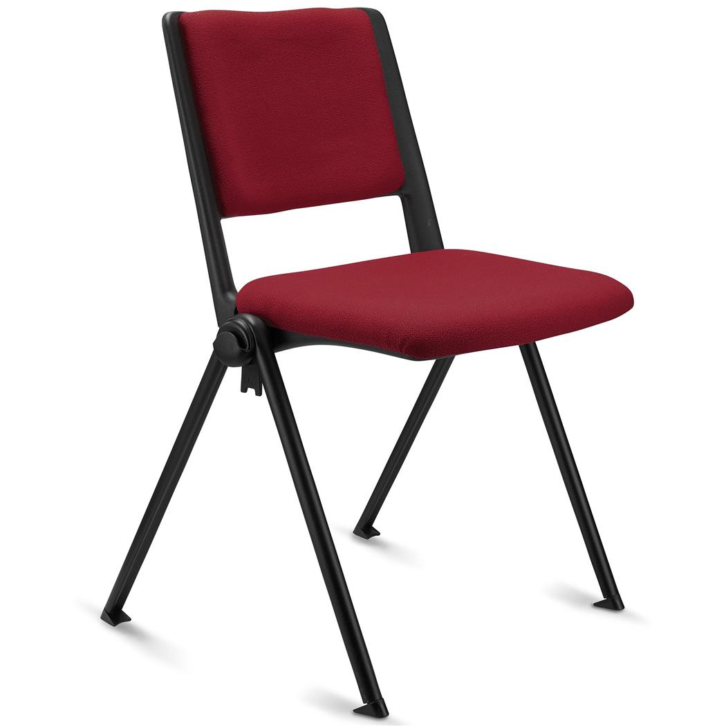 Sedia Ospiti CARINA, Impilabile, Agganciabile, Gambe Nere, Tessuto Bordeaux