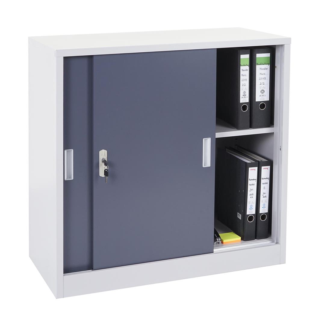 Mobiletto per Archivio PRINCE, 90x90x45cm, Ante Scorrevoli, Acciaio, Grigio Scuro