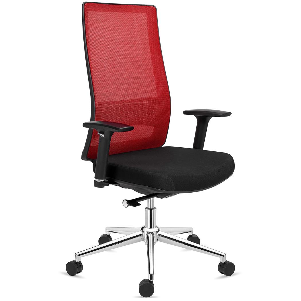 Sedia Ergonomica SANTOS, Schienale Alto, Supporto Lombare, Rete e Tessuto, Rosso