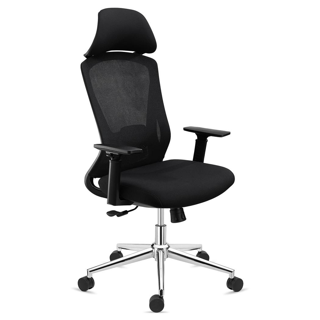 Sedia Ergonomica RIVER, Poggiatesta, Design Moderno, Rete e Tessuto, Nero