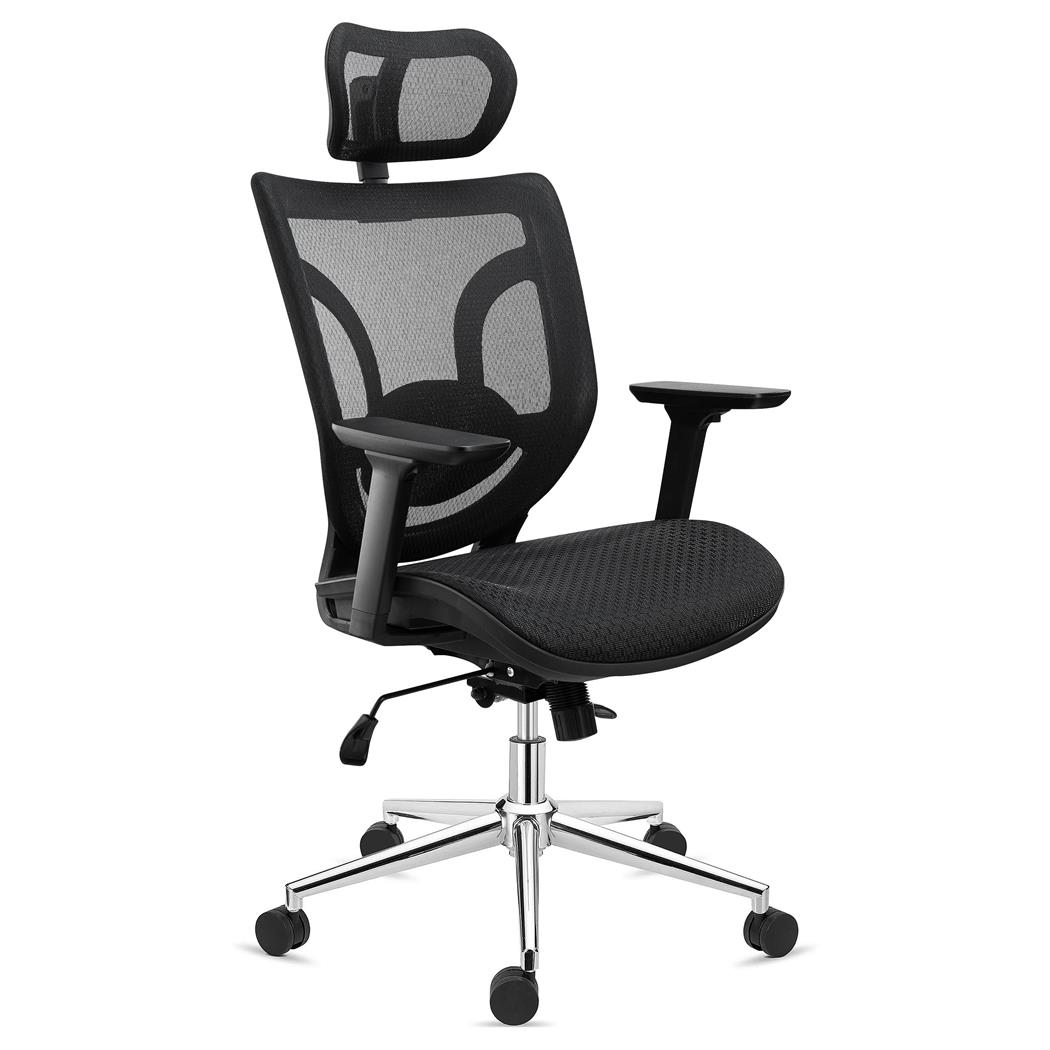 Sedia per Ufficio LAMBO PRO, Poggiatesta, Rivestimento in Rete, Base in Metallo, Nero