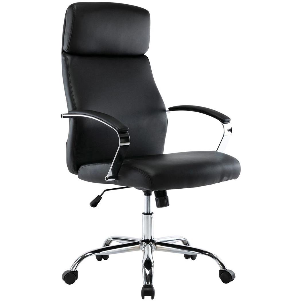 Poltrona per Ufficio RONDA, Elegante e Confortevole, Base in Metallo, Pelle color Nero