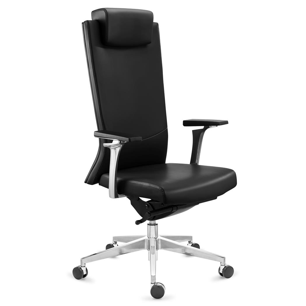 Potrona Direzionale TELMO, Elegante, Dettagli Cromati, in Vera Pelle, Nero