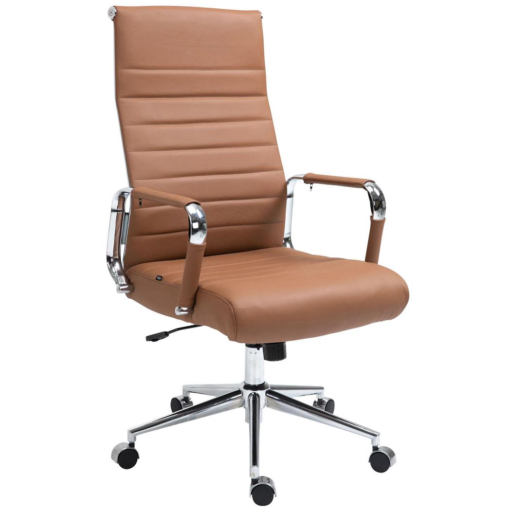 Sedia da Ufficio KOLMU, Design Accattivante, Struttura in Metallo, in Vera Pelle Marrone Chiaro