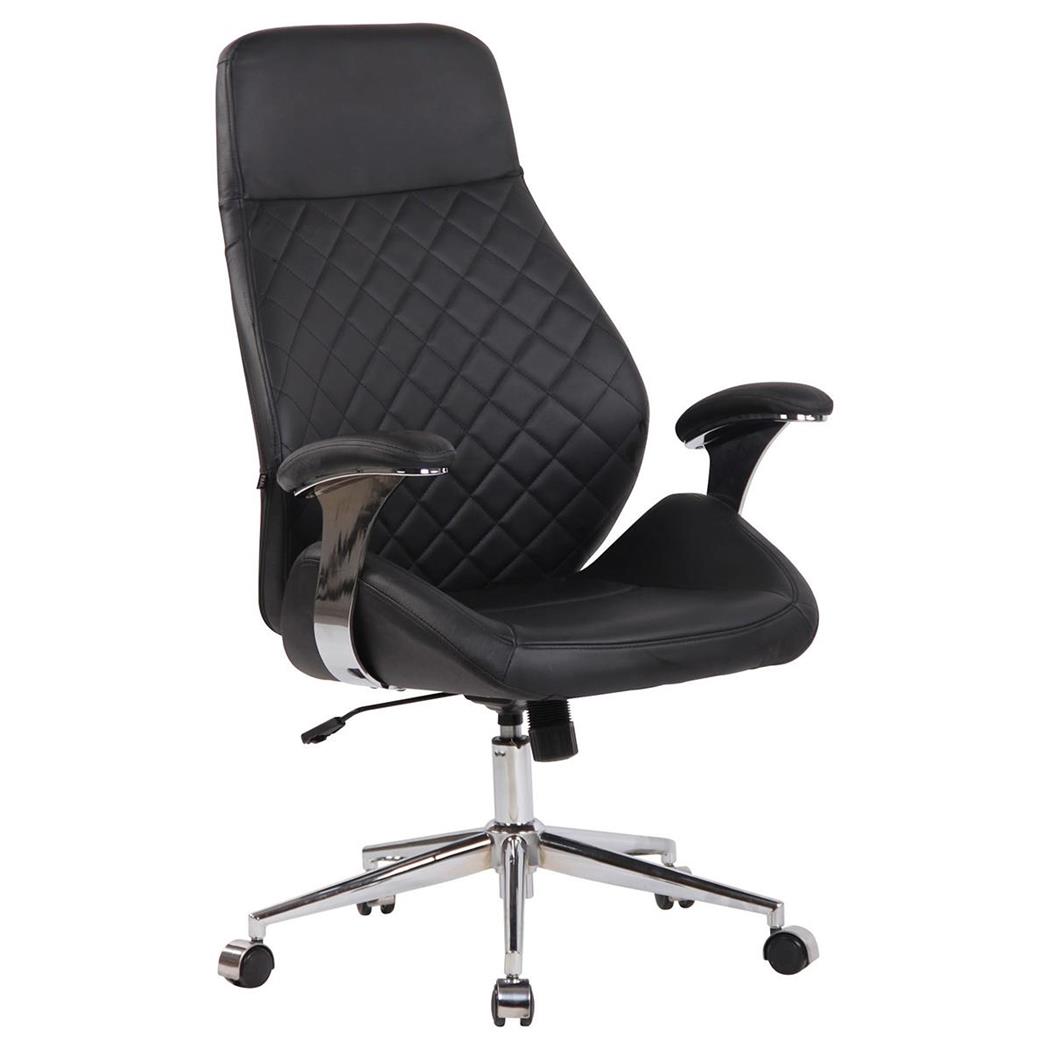 Poltrona da Ufficio LEYTON, Comoda, Design Moderno, in Vera Pelle Nera