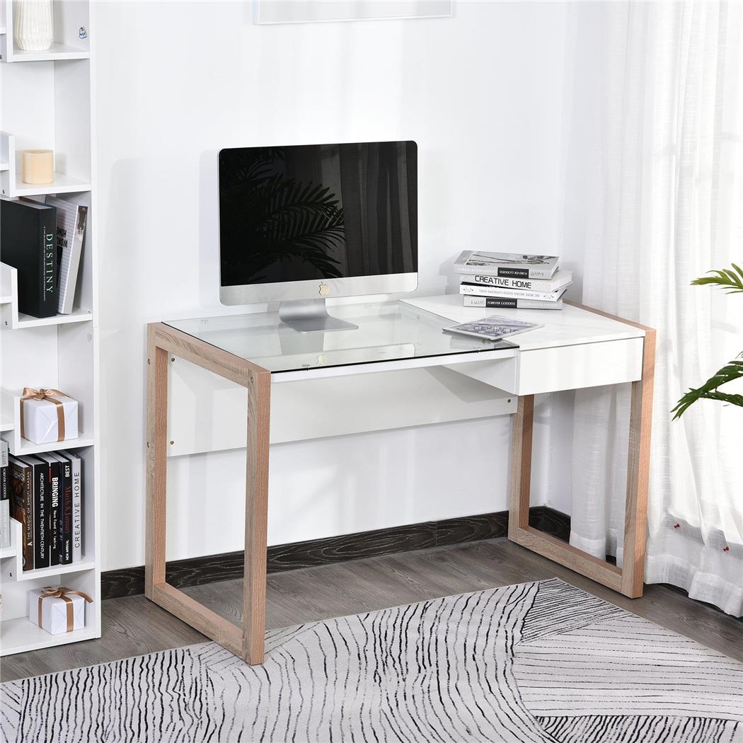 Scrivania per PC MICHIGAN, 120x60x75cm, Elegante, Legno e Vetro, Bianco