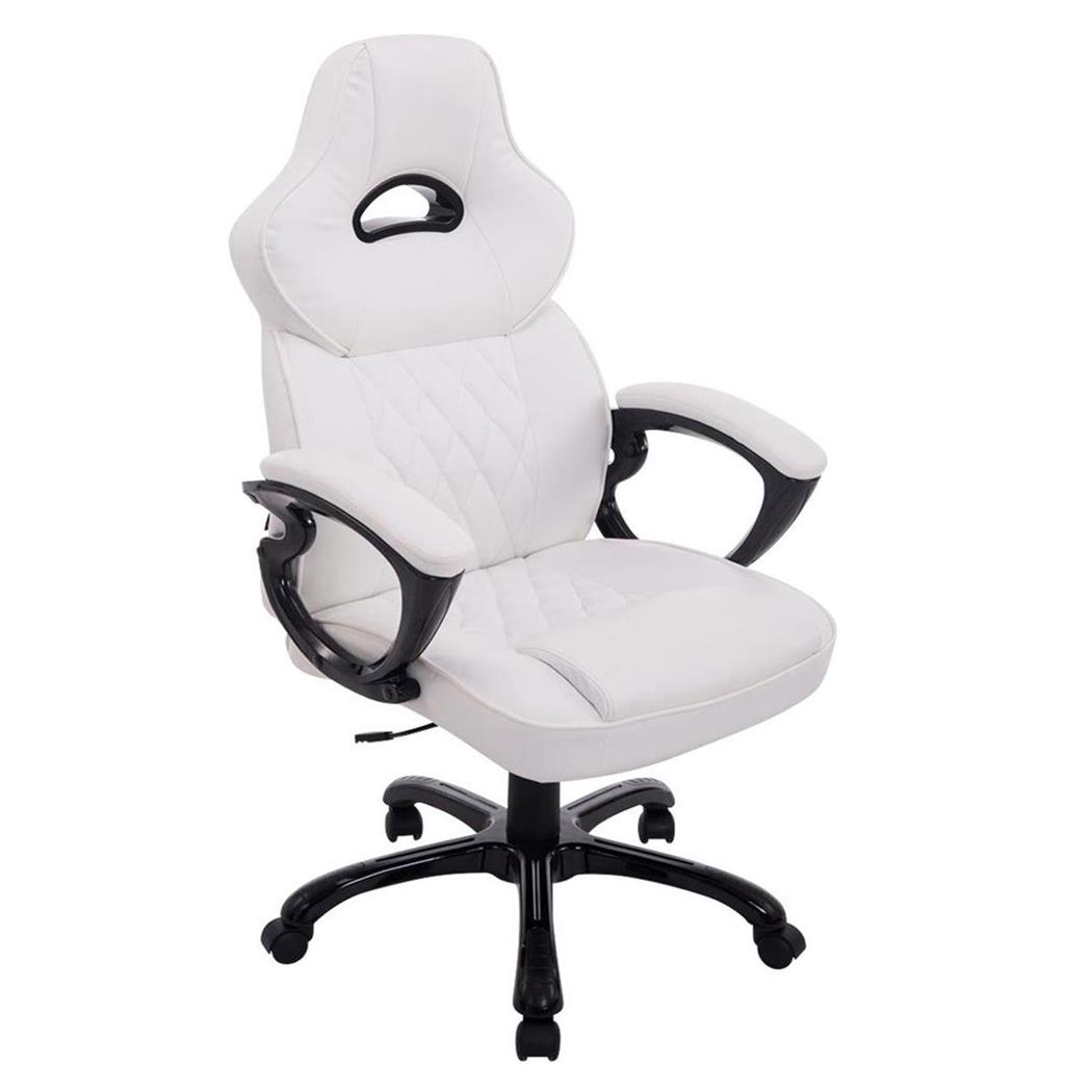 Sedia Gaming LEROY, XXL, Imbottita e Molto Robusta, Pelle, Bianco